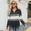 Fashion Black Nylon Knit Zipper Stand Collar Sweater