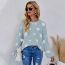 Fashion White Apricot Knitted Love Round Neck Pullover Sweater