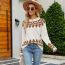 Fashion Brown Jacquard Knit Crew Neck Pullover Sweater