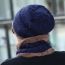 Fashion Navy Blue Acrylic Knitted Label Beanie And Scarf Set