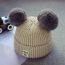 Fashion Beige Acrylic Knitted Patch Wool Ball Childrens Beanie
