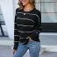 Fashion Black Striped Knitted Crew Neck Sweater