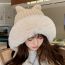 Fashion Milky White Acrylic Plush Patchwork Knitted Cat Ear Hood