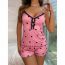 Fashion Pink + Black Love V-tie Button Lace Suspender Pajama Set