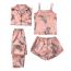 Fashion Pink Flower Polyester Solid Color Suspender Short Lapel Long Sleeve Trousers Four-piece Pajamas Set