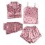 Fashion Pink And Black Hearts Polyester Solid Color Suspender Short Lapel Long Sleeve Trousers Four-piece Pajamas Set