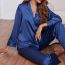 Fashion Navy Blue Polyester Lapel Long Sleeve Pajama Set