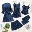 Fashion Navy Blue Polyester Lace Suspender Shorts Skirt Trousers And Nightgown Five-piece Set