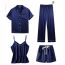 Fashion Navy Blue Polyester Lapel Short Sleeve Shorts Suspenders Trousers Pajama Set