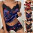 Fashion Black + Red Heart Polyester Printed Lace Pajama Set