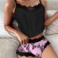 Fashion Gray Text Polyester Printed Lace Suspender Pajama Set