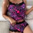 Fashion Black Butterfly Polyester Printed Lace Suspender Pajama Set