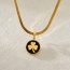 Fashion Gold Titanium Steel Oil Dripping Round Clover Pendant Snake Bone Chain Necklace