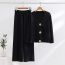 Fashion Blue Acrylic Knitted Large Gold Button Sweater Cardigan Wide Leg Pants Suit