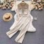 Fashion Apricot Single-breasted Knitted Cardigan Sweater High-waisted Wide-leg Pants Suit