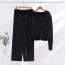 Fashion Black Acrylic Perm Knitted Hooded Cardigan Wide-leg Pants Suit