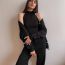 Fashion Black Acrylic Knitted Vest Cardigan Wide Leg Trousers Suit