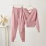 Fashion Pink Acrylic Knitted Sweater Lace-up Trousers Set