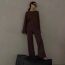 Fashion Brown Acrylic Knitted Slit Sweater Wide Leg Pants Suit