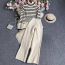 Fashion Green Acrylic Knitted Striped Sweater Wide-leg Trousers Set