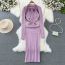 Fashion Purple Acrylic Knitted Cardigan Shawl Knitted Long Skirt Suit