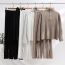 Fashion Black Acrylic Knitted Stand Collar Sweater Slit Wide Leg Pants Suit