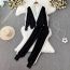 Fashion Black And White Acrylic Knitted Stand Collar Zipper Knit Sweater High Waisted Leggings Two Piece Set