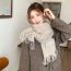Fashion Off White Faux Cashmere Patch Fringed Scarf
