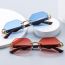 Fashion Gold Frame Gradient Blue Piece Rimless Cut-edge Sunglasses