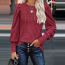 Fashion Claret Round Neck Brushed Pitted Long-sleeved Top