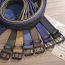 Fashion Navy Blue Fabric Wide Belt With Double Eyelets And Square Buckle