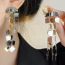 Fashion Curved Model Gold And Silver Color Block Tassel Earrings