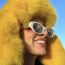 Fashion Ivory Yellow Gray Slices Ac Cat Eye Wide Leg Sunglasses