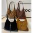 Fashion Brown Contrast Color Suede Large Capacity Shoulder Bag