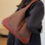 Fashion Khaki Contrast Color Suede Large Capacity Shoulder Bag
