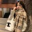 Fashion Beige Cotton Polyester Check Fringed Scarf