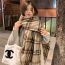 Fashion Coffee Color Cotton Polyester Check Fringed Scarf