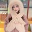 Fashion Wave Pattern Fur Collar Hat-pink Cotton Polyester Patch Knitted Collar Scarf And Gloves Integrated Hood