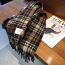 Fashion Coffee Cotton Checked Fringed Scarf