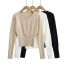 Fashion Black Polyester Concealed Button Round Neck Sweater Cardigan