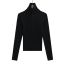 Fashion Black Polyester Stand Collar Buttoned Knitted Sweater