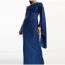 Fashion Blue One Shoulder Long Sleeve Asymmetric Maxi Dress