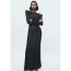 Fashion Black Sequined Long Skirt With Shoulder Pads