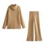 Fashion Black Cashmere Knitted Turtleneck Zipper Sweater Wide-leg Trousers Suit