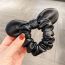 Fashion Coffee Color Leather And Diamond Bow Pleated Hair Tie
