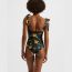 Fashion Blue Print Polyester Printed Strappy One-piece Swimsuit