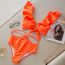 Fashion Orange Polyester Ruffled High-waisted Strappy Tankini Swimsuit