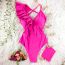 Fashion Pink Polyester One-shoulder Ruffled Seam One-piece Swimsuit