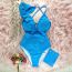 Fashion Blue Polyester One-shoulder Ruffled Seam One-piece Swimsuit