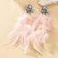 Fashion Pink Alloy Diamond Feather Earrings
